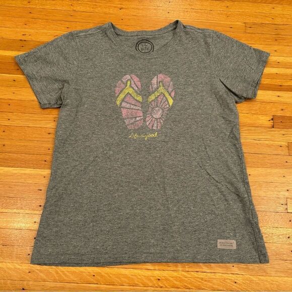 Life is Good grey faded flip flops short sleeve tee shirt - Picture 1 of 4